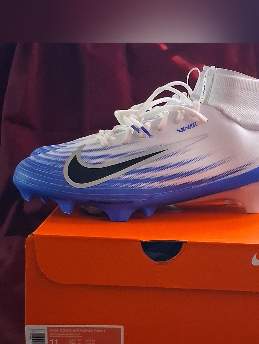 Nike Vapor Elite White and Blue Soccer Cleats